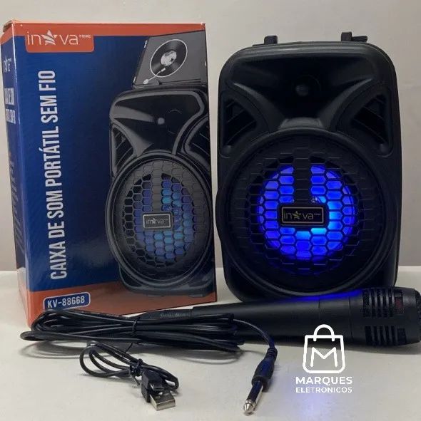 KIT KARAOKE CAIXA DE SOM BLUETOOTH + MICROFONE COM FIO