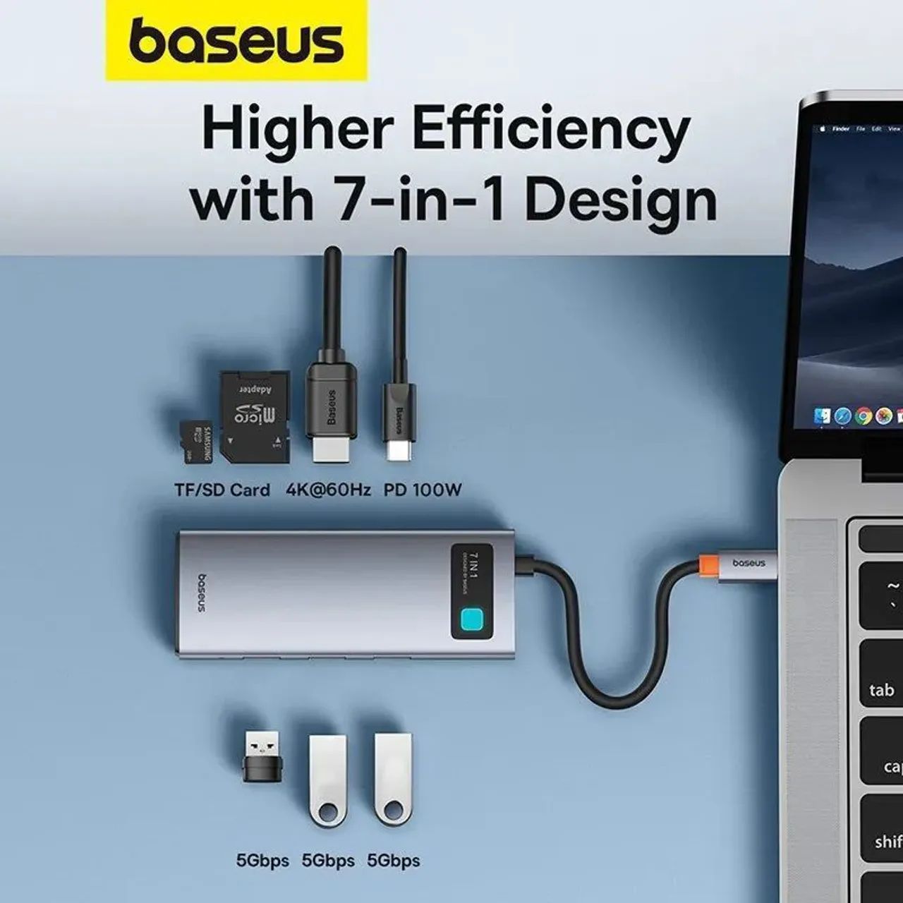 Hub Usb C Ideal Para MAC Baseus 7 Portas (Original e Lacrado) - Foto 2
