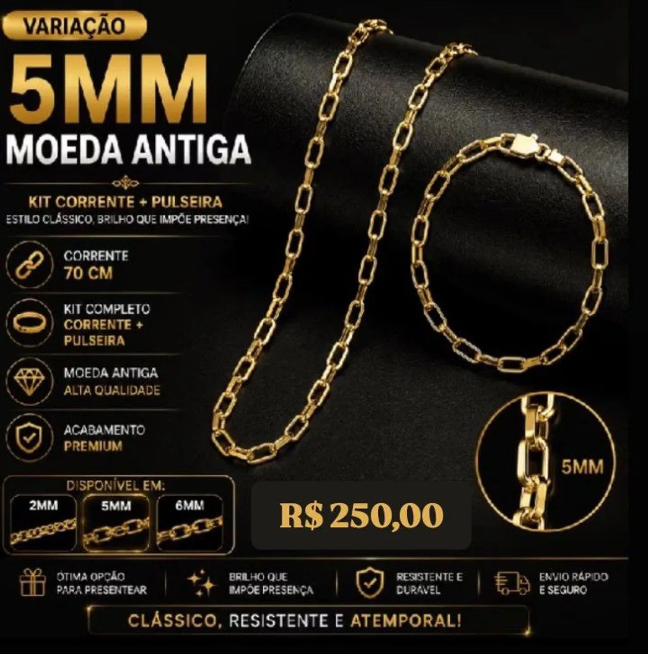 KIT CORRENTE MOEDA ANTIGA BANHADAS A OURO 18KILATES  - Foto 3