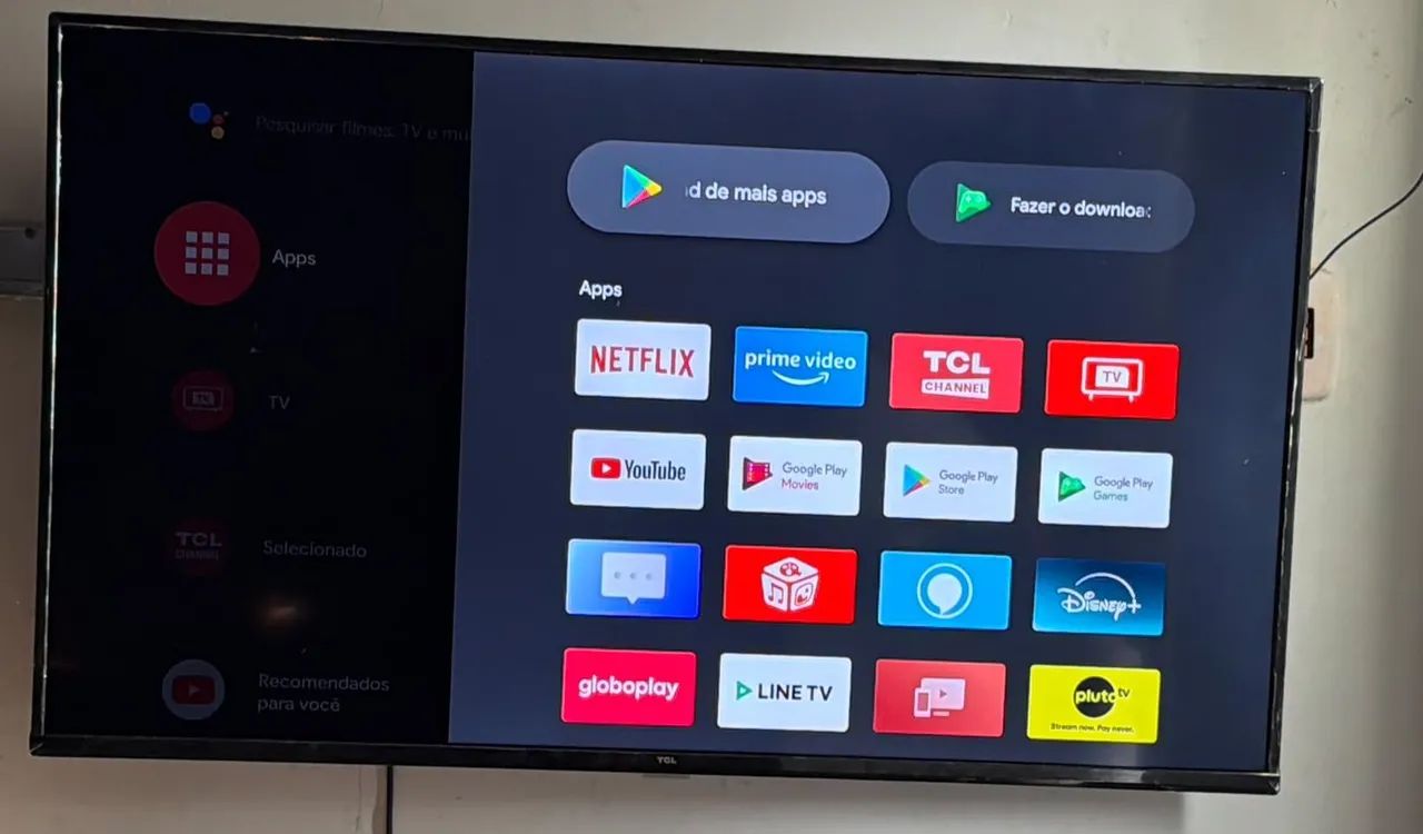 Smart TV terceira Android 50 polegadas 4K comando de voz completo com todos os acessórios