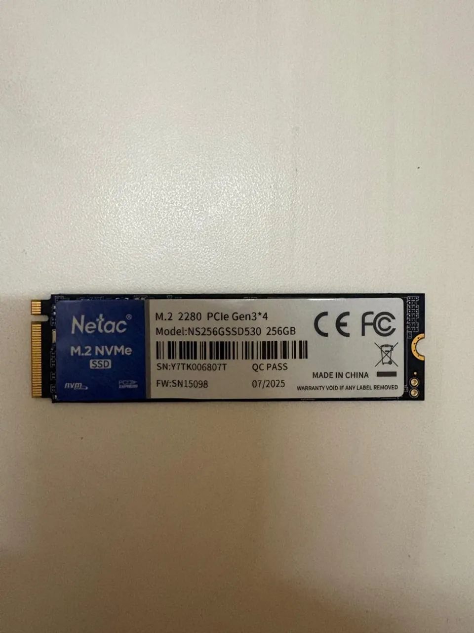 SSD NVMe M.2 2280 256GB Netac PCIe Gen3