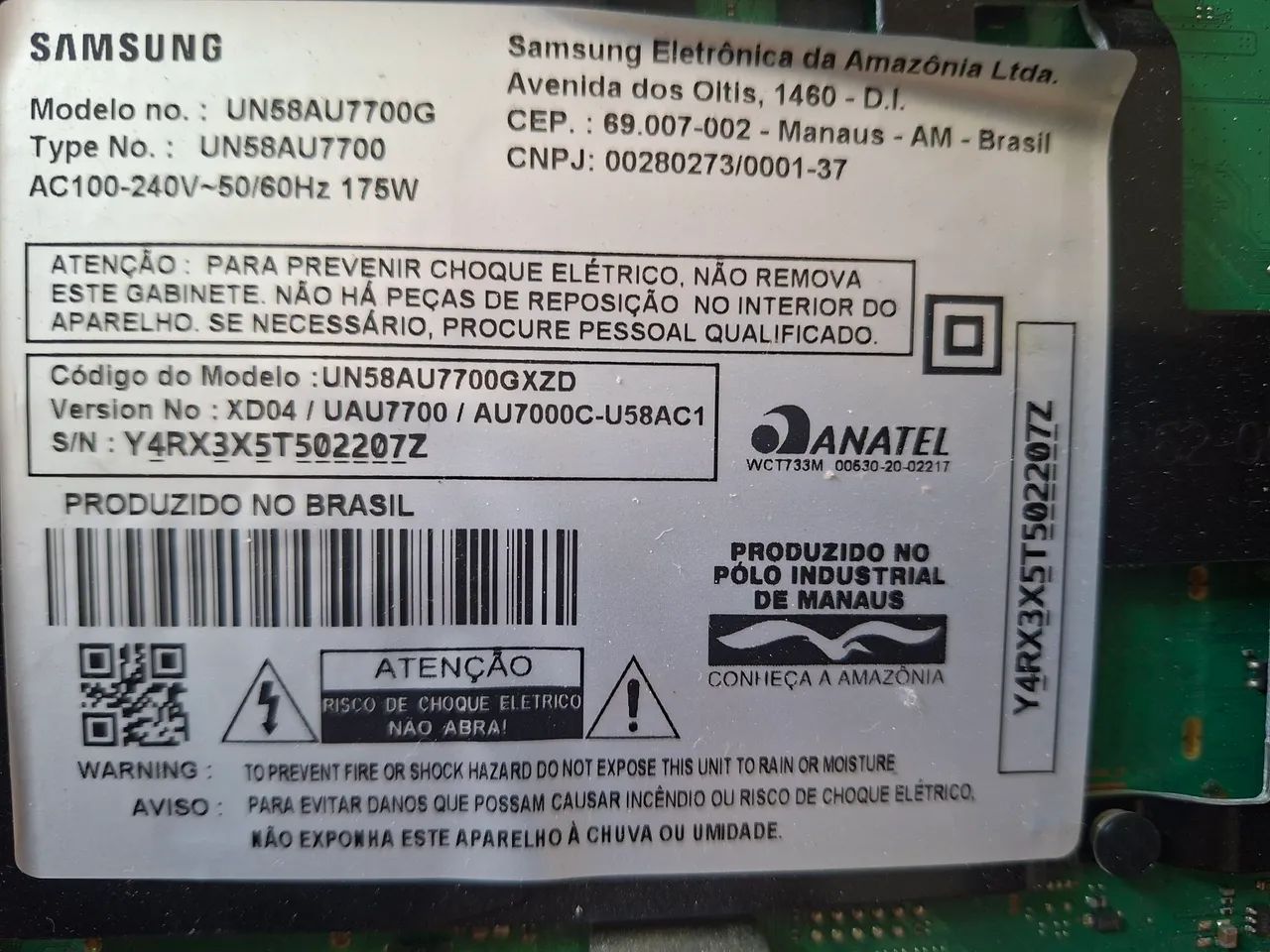 Placa de TV sansung 58 polegadas 