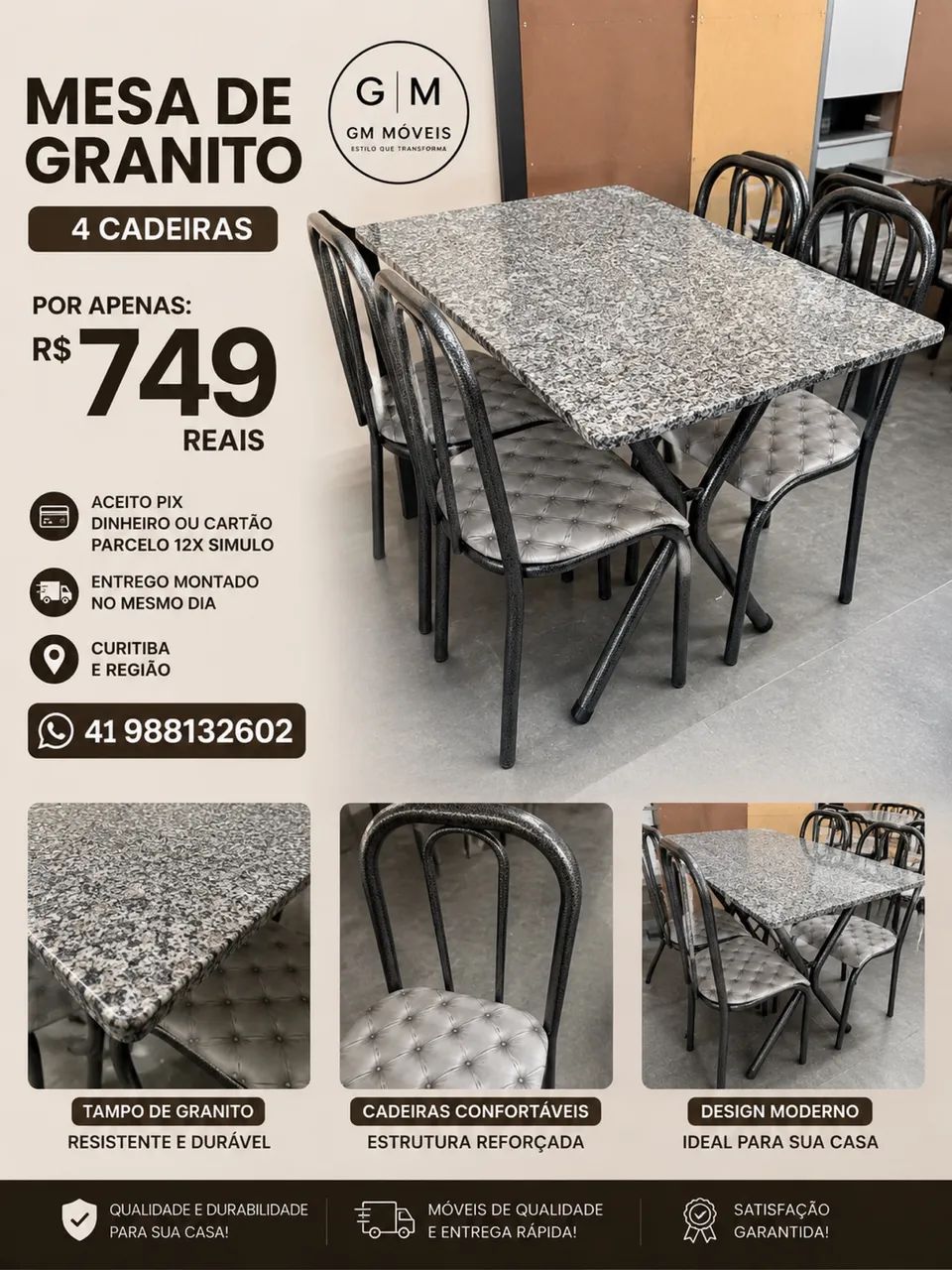 Mesa com 4 cadeiras gratino - entrego 