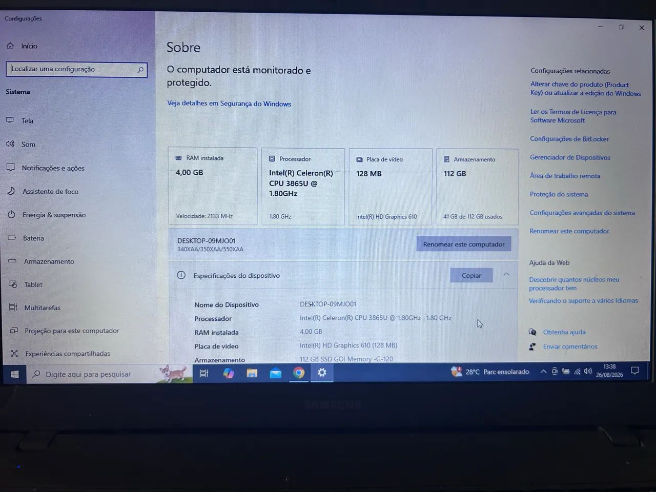 Notebook Samsung recondicionado 