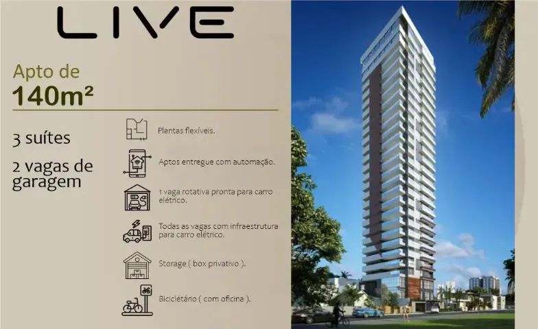 Condomínio LIVE. Aptos de 140m² com 3 suítes e 2 vagas. W024