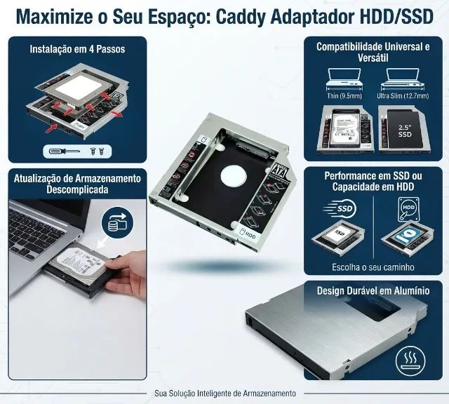 Adaptador Caddy 9.5mm Sdd Segundo HD - Foto 2