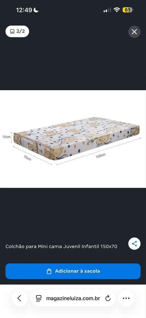 Colchão mini cama semi novo 