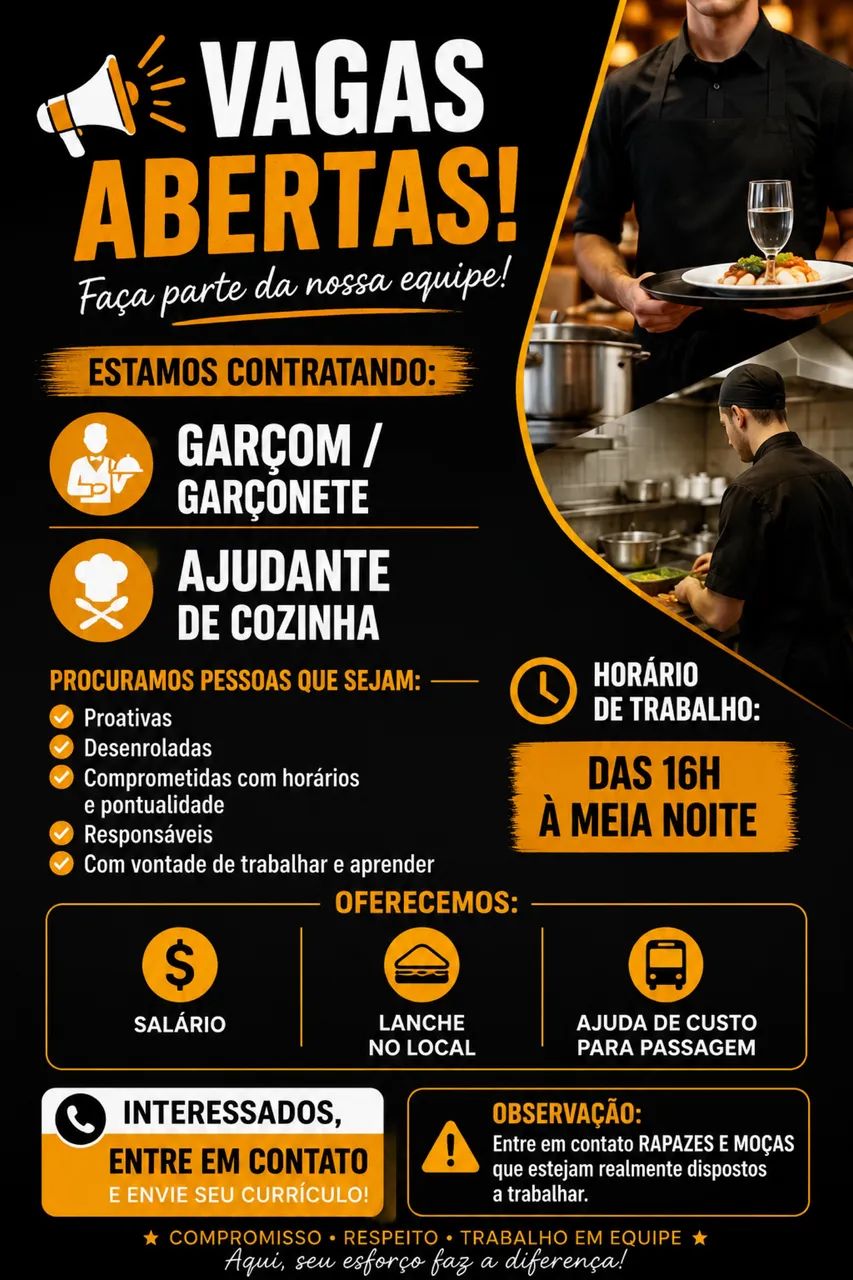 Vaga emprego ajudante , atendente 