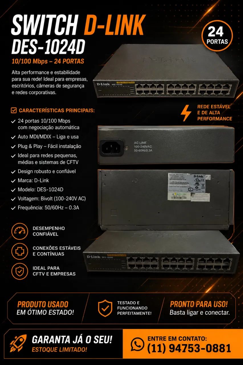 ? SWITCH D-LINK DES-1024D -24 Portas