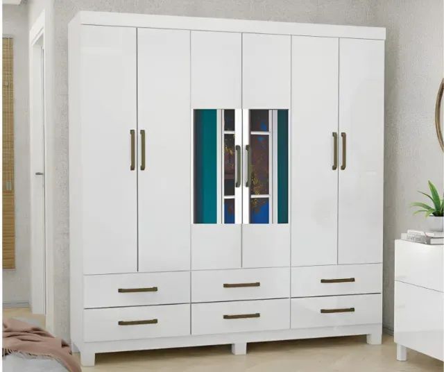 Guarda Roupa Dallas Branco com Espelho (PRODUTO A PRONTA ENTREGA)