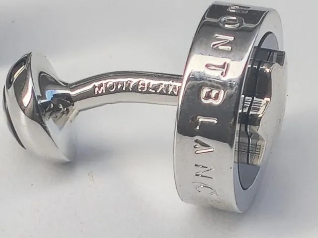 Abotoadura Montblanc Onyx Round Prateada - Foto 5