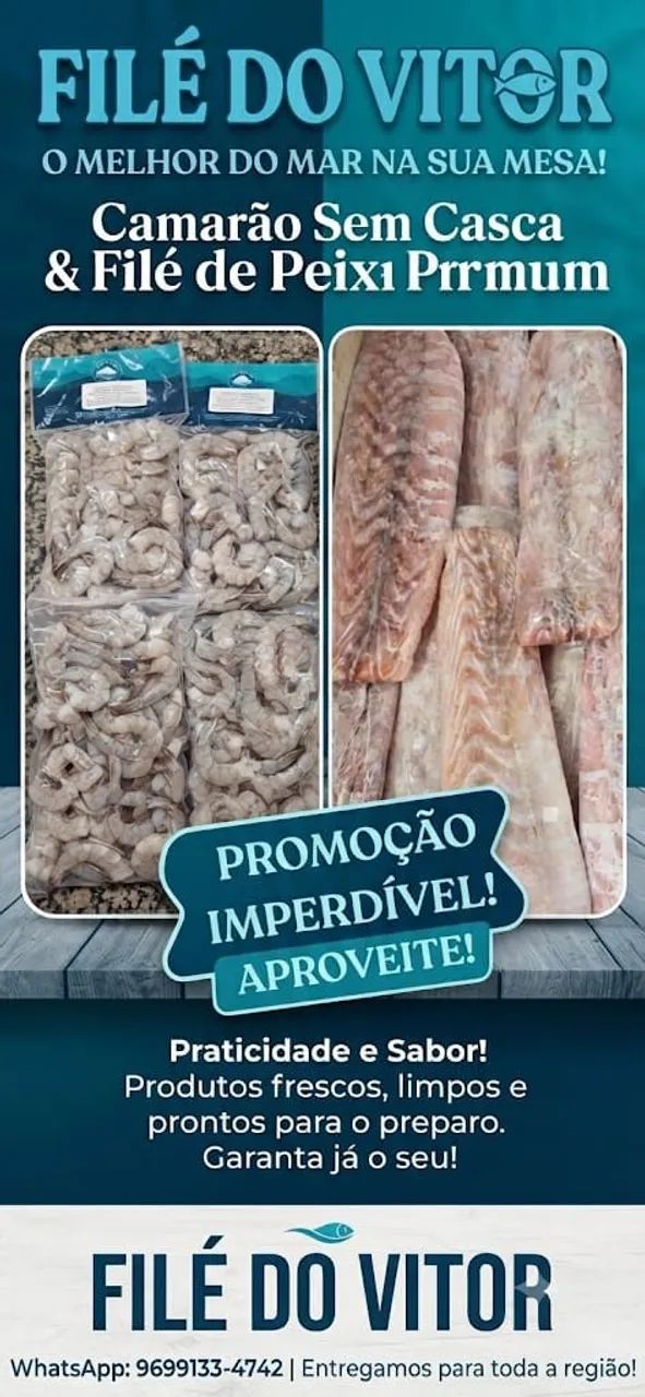 File de peixe e camarão fresco sem casca