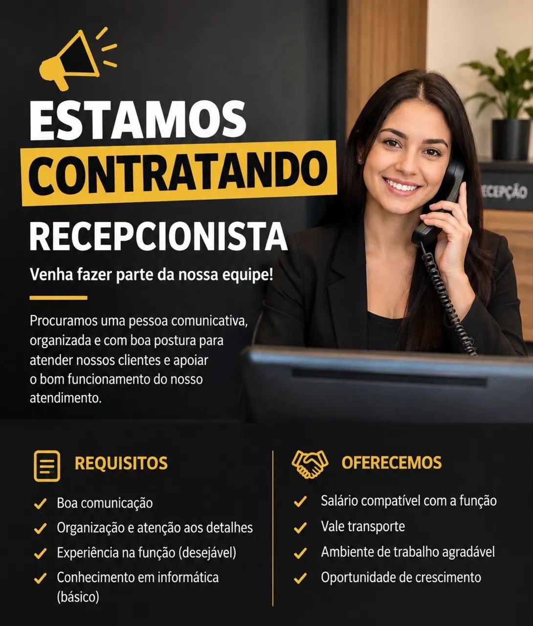 Vaga para recepcionista 
