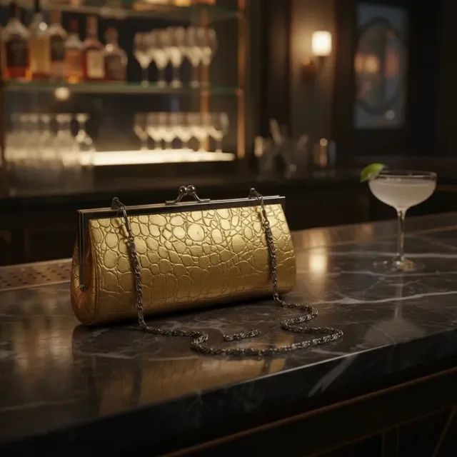 Bolsa de festa clutch - couro sintético - dourada - Foto 5