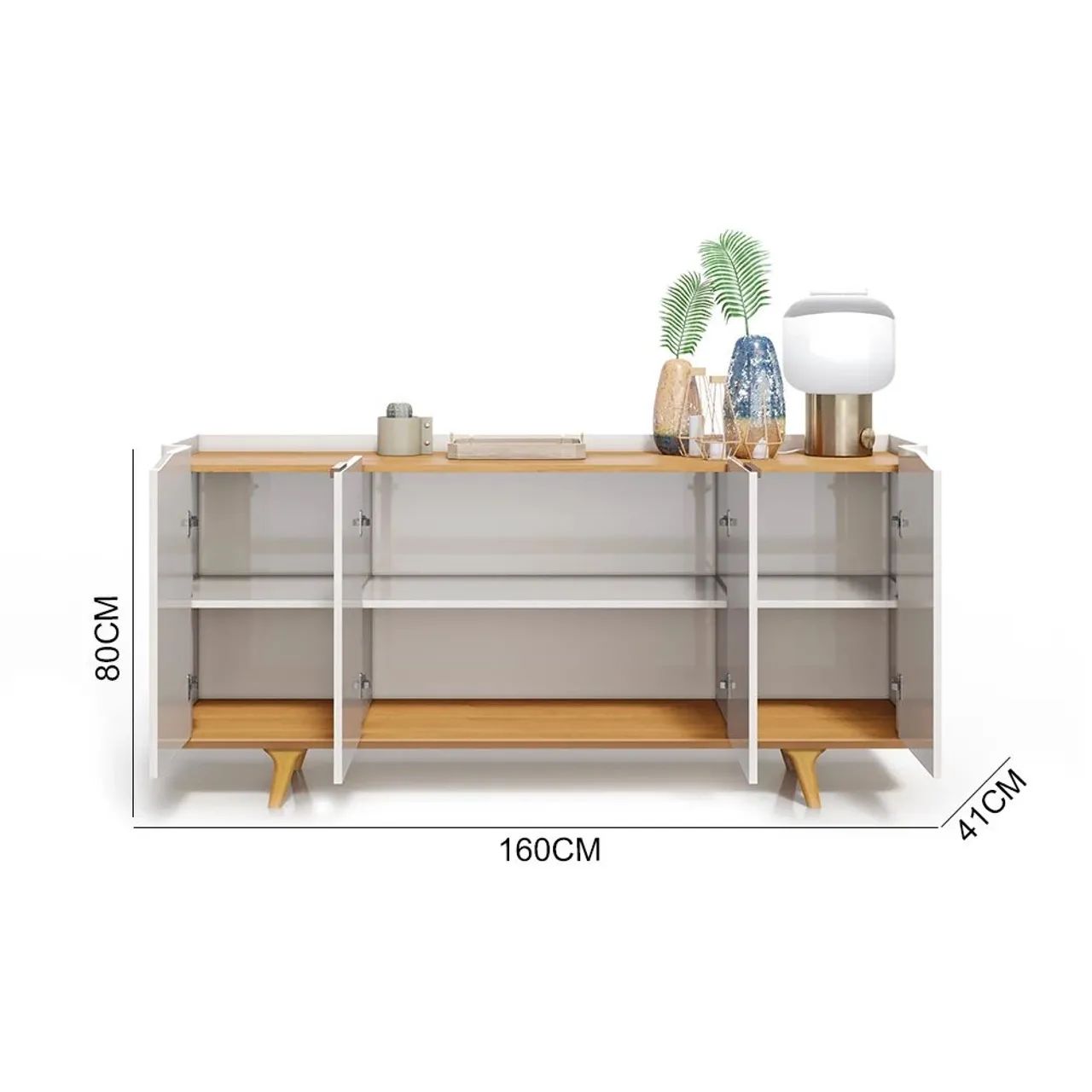 Buffet de Madeira com 3 Portas e 2 Prateleiras - Branco65569111461891121