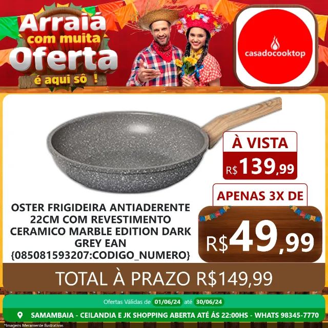Oster frigideira antiaderente 22cm com revestimento ceramico marble edition - dark grey 