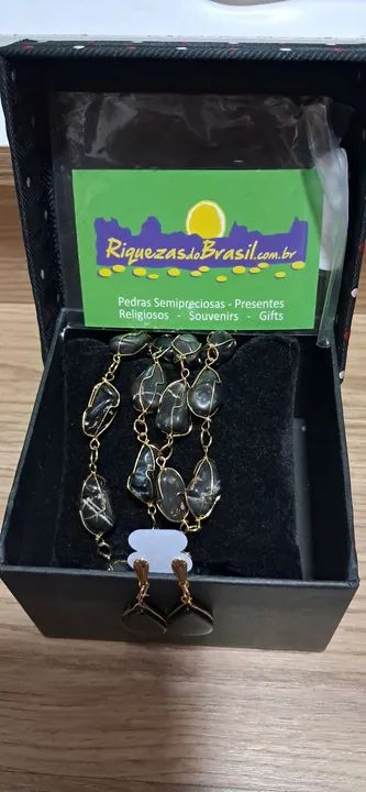 Conjunto de Colar e Brincos em Pedra Ônix - Foto 2