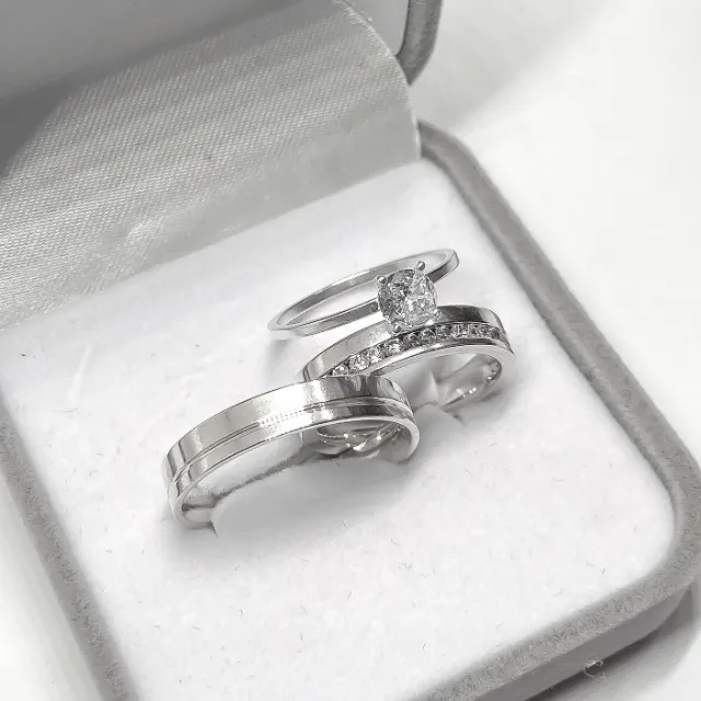 Alianças de prata legítima 4mm com anel solitário