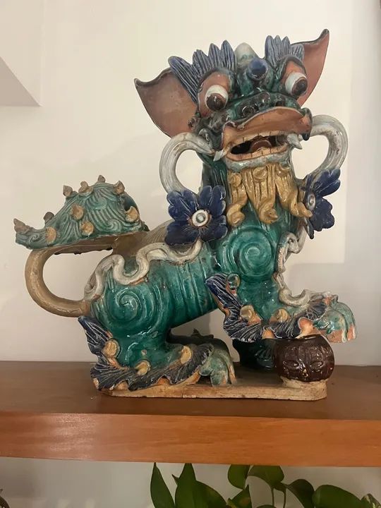50cm Cães de Fó Séc. XIX chineses porcelana policromada - Foto 4