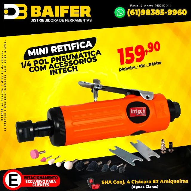 Mini Retífica 1/4 Pol Pneumática Com Acessórios Intech
