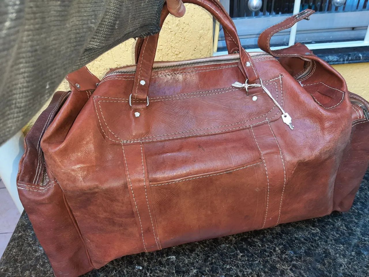 Bolsa de couro marrom vintage - Foto 5