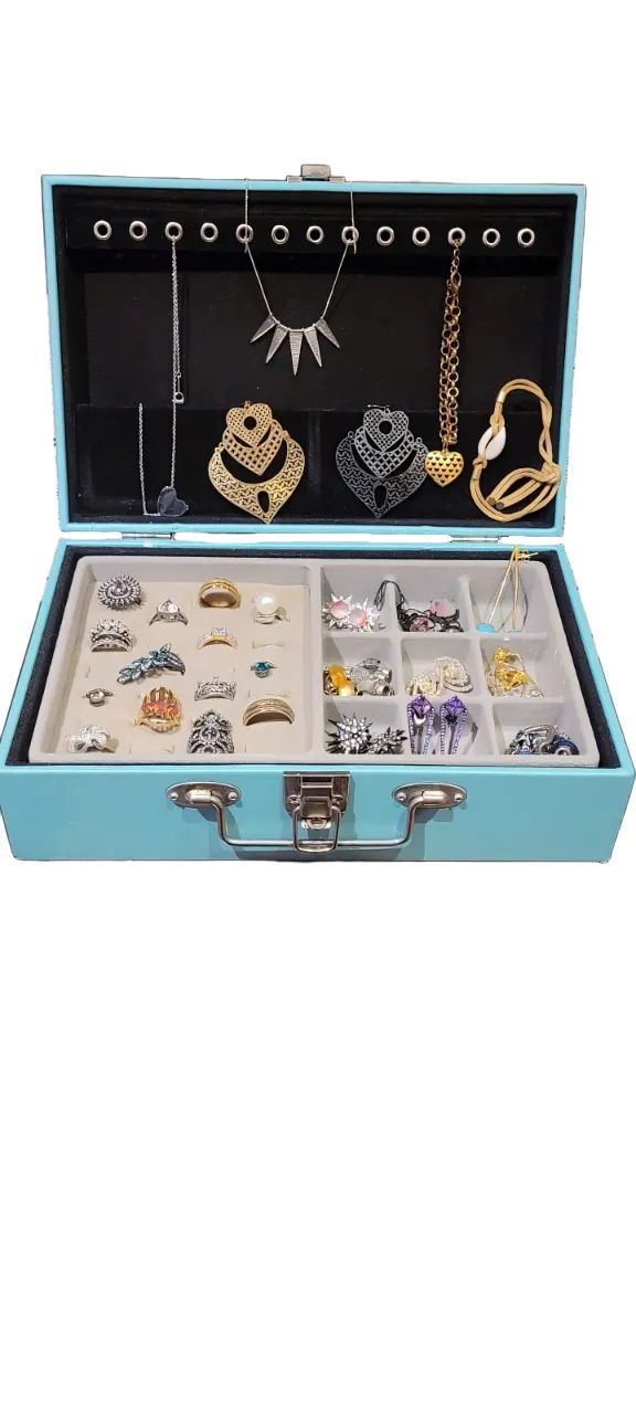 Caixa Porta-Jóias Completa com Brincos, Correntes, Anéis e Pulseira - Foto 2