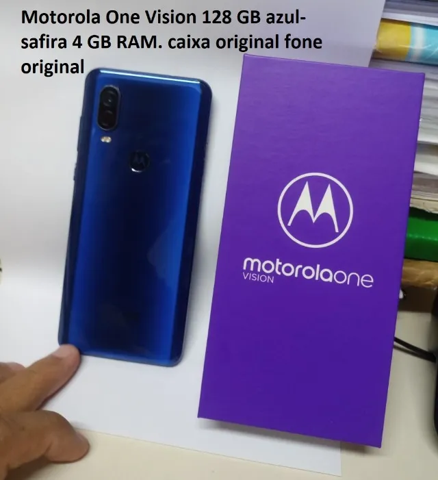 motorola One Vision 128 GB azul-safira 4 GB RAM + fone de ouvido original nunca foi usado