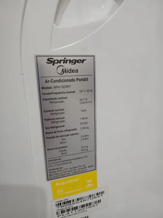 Ar Condicionado Portátil Springer Midea 12000 BTUs