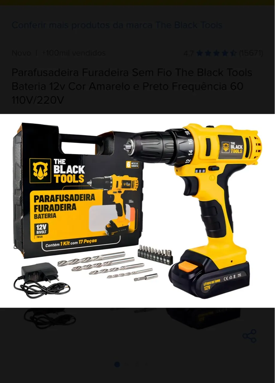 Parafusadeira/Furadeira 12v Bivolt The Black Tools