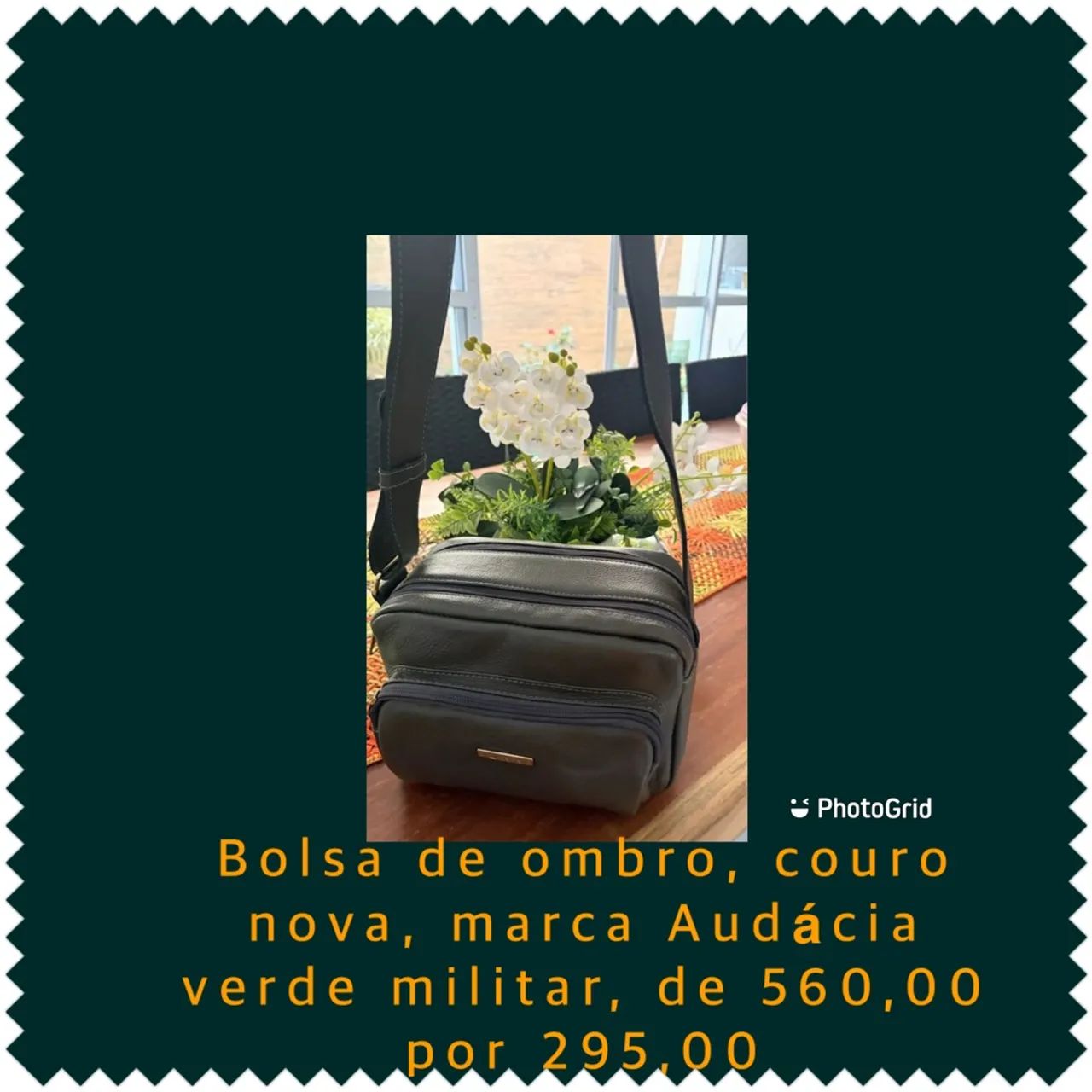 Bolsa de ombro couro Audácia verde militar