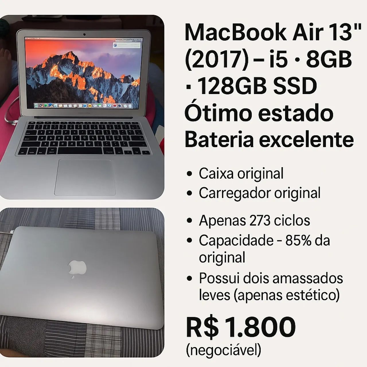 MacBook Air 13? (2017) - i5 ? 8GB ? 128GB SSD ? Ótimo estado