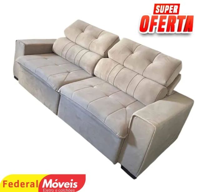 Sofá BEGE Retrátil e Reclinável 2,30m (CAMPEAO EM VENDAS)