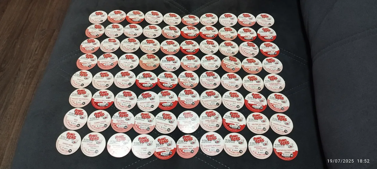 Coleção Completa 80 Tazos Ping Pong Animais em extinção