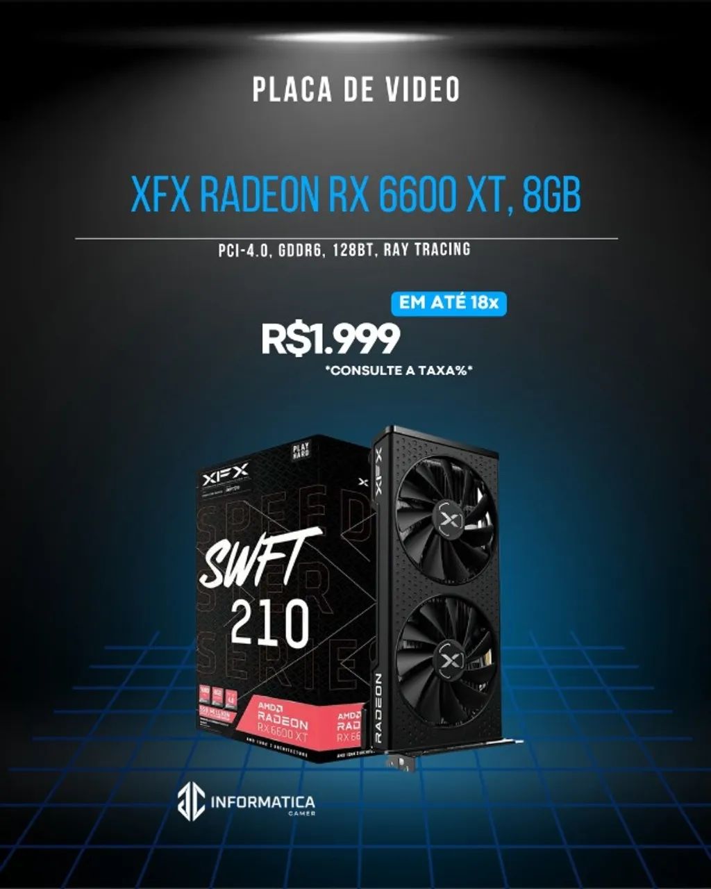 Placa de Video XFX Radeon RX 6600 XT, 8GB, GDDR6, 128-bit(JCINFORMATICA)
