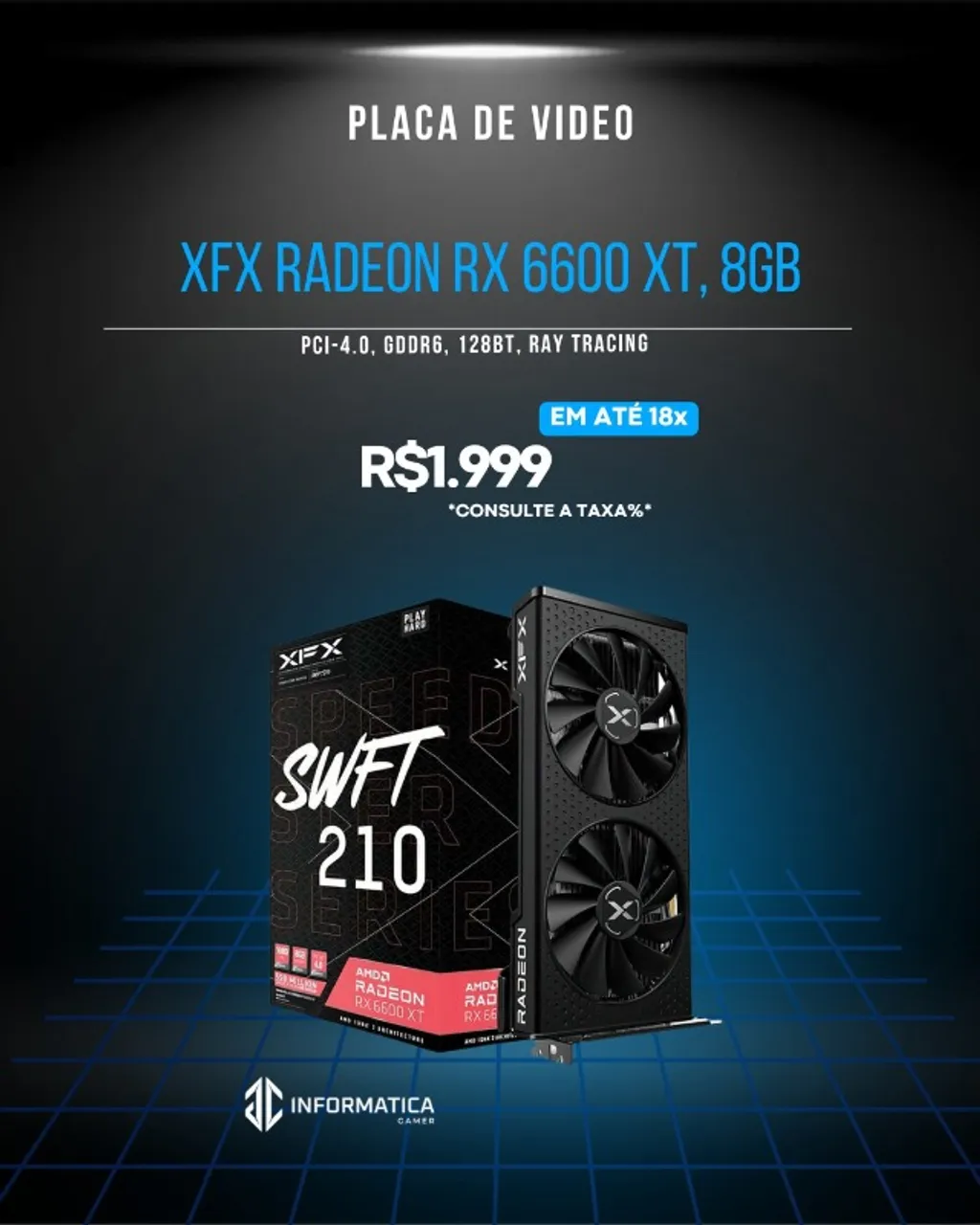 Placa de Video XFX Radeon RX 6600 XT, 8GB, GDDR6, 128-bit(JCINFORMATICA)