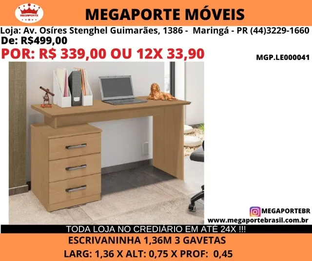 Escrivaninha 1,36M 3 gavetas