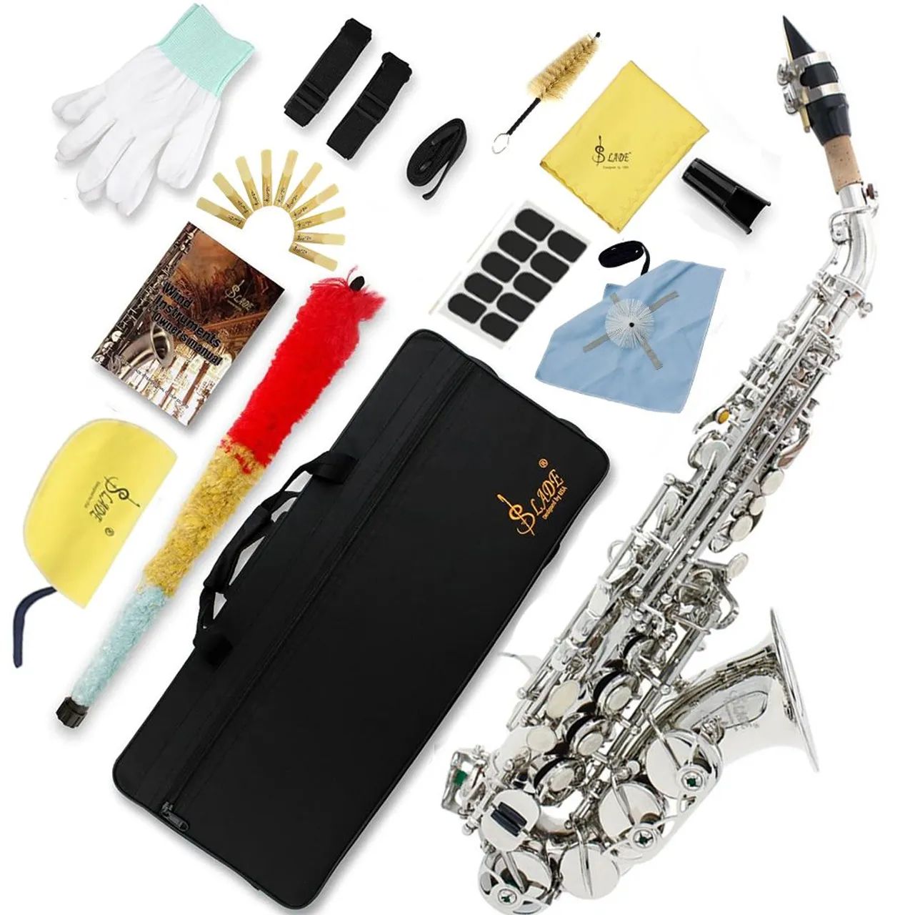 R$ 1.599,90 Saxofone Soprano Curvo Prata - Novo