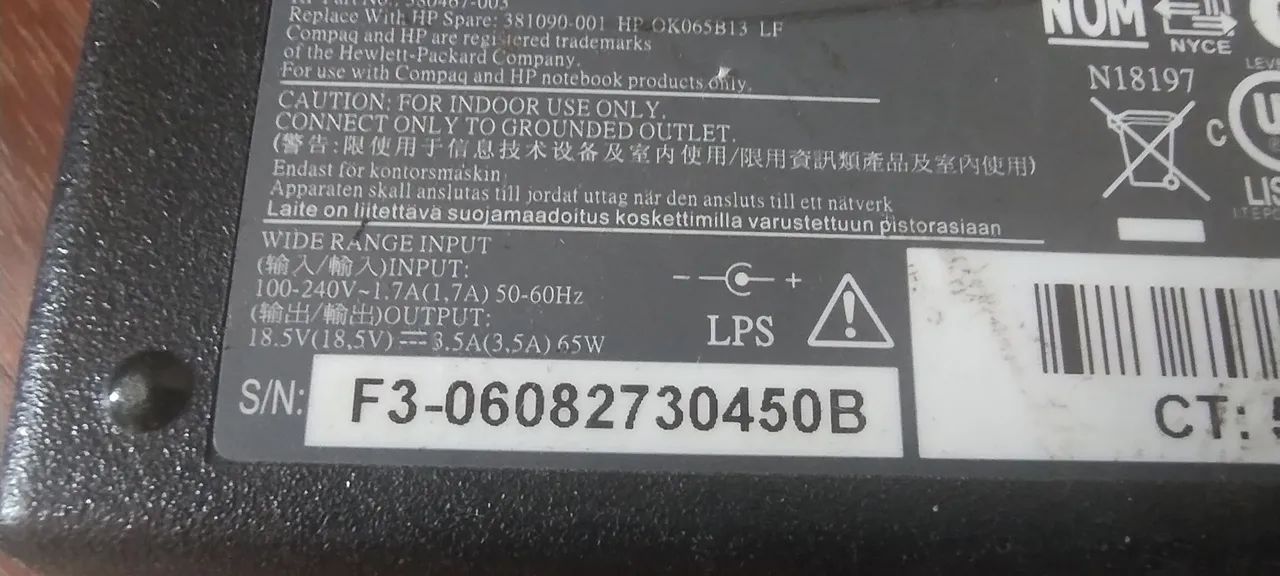 Fonte Carregador HP 18.5V 3.5A Notebook