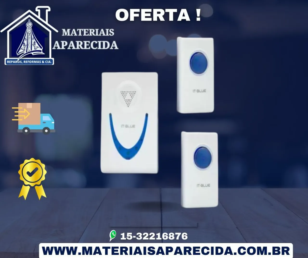 Campainha Sem Fio - Kit 2 Botões - IT Blue - Oferta!
