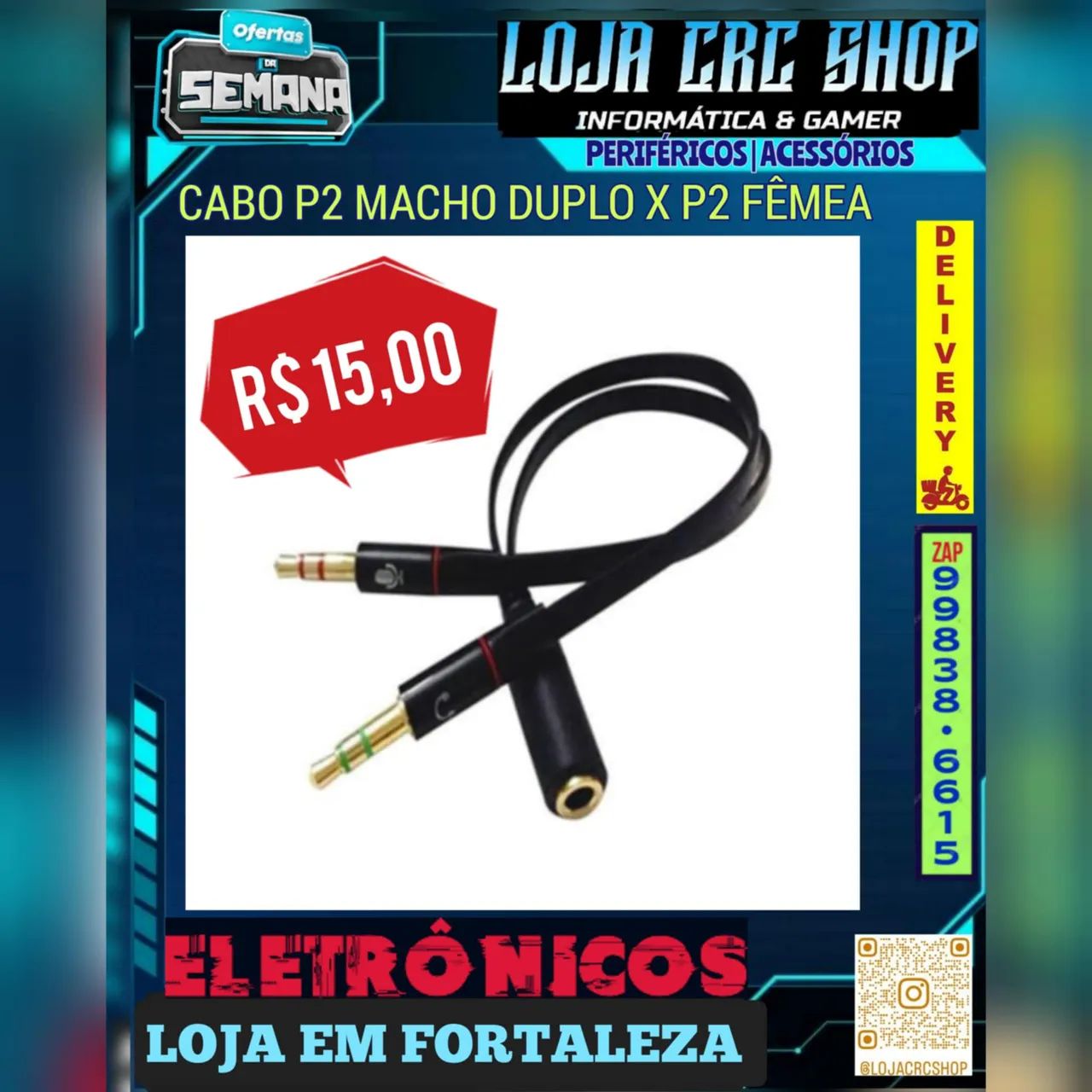 Cabo P2 Macho Duplo X P2 Fêmea 