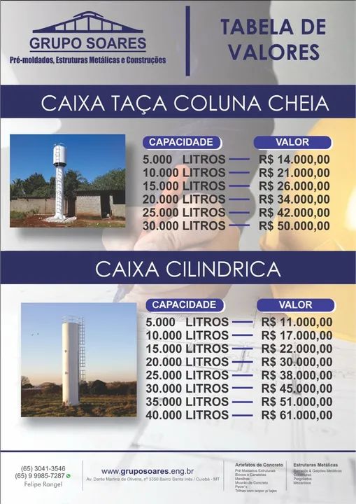 Caixas taças , estruturas metálicas e pré moldados.