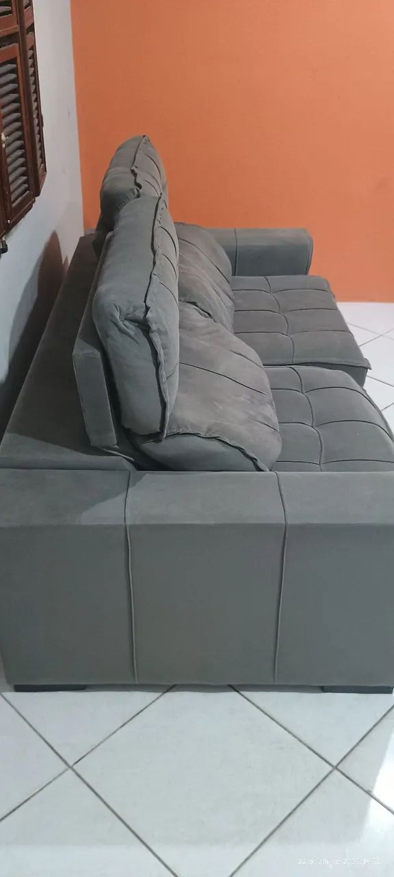 Sofá Retrátil 4 Lugares Cinza - Foto 4