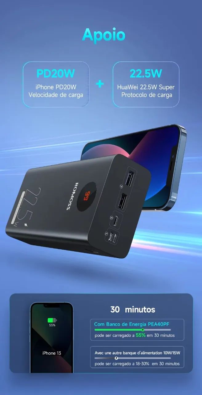 Power bank ROMOSS PEA40PF 22.5W - 40000mAh - Seminovo - Foto 3