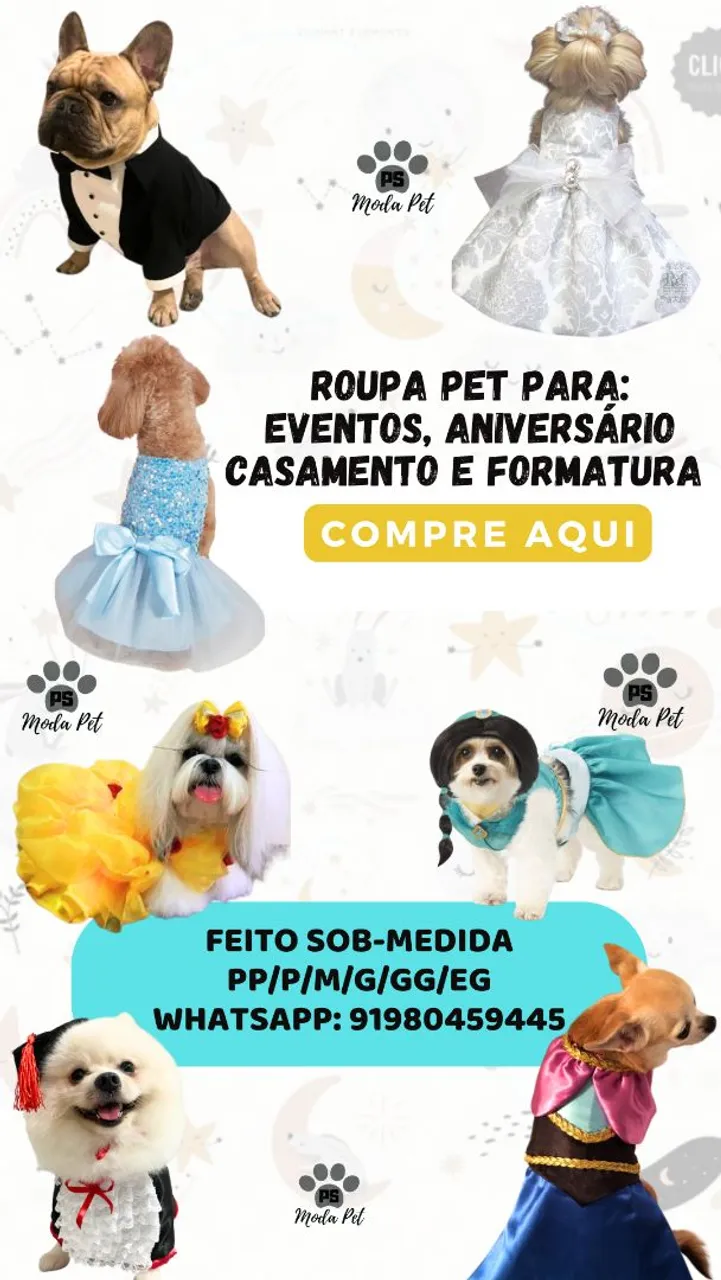 Roupinhas Pet, casamento, formatura, Eventos e Festas!
