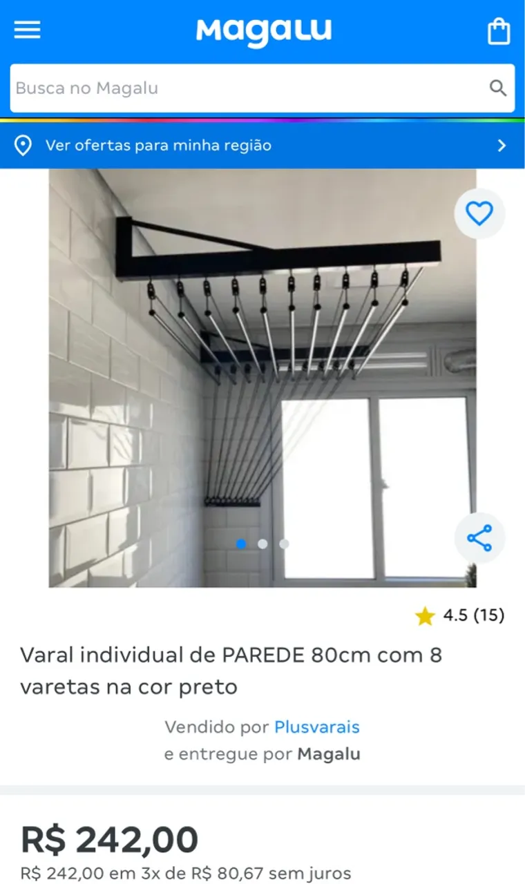 Varal de parede individual  6 roldanas 