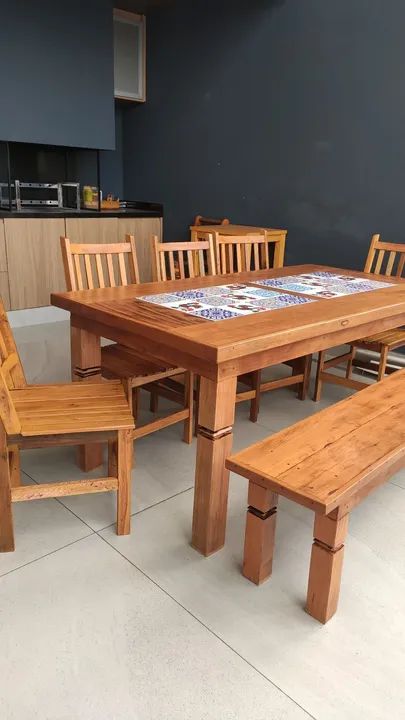 Mesa de madeira demolição com ladrilhos  - Foto 4