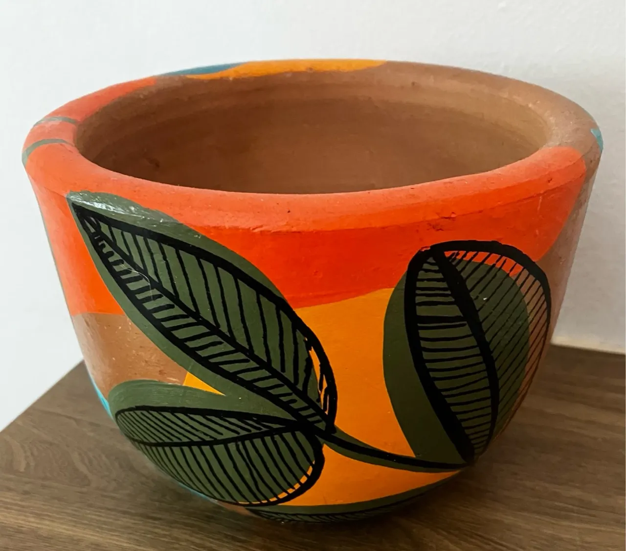 Vaso de Planta Decorativo em Cerâmica Pintado à Mão