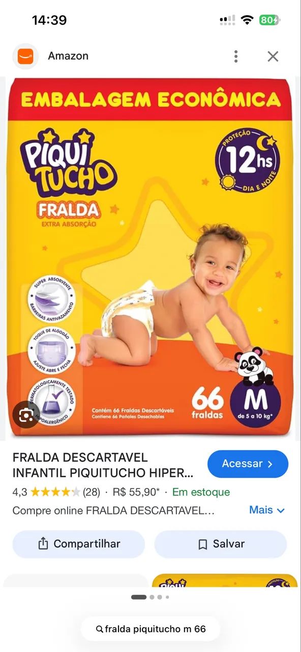 Fralda piquitucho M 66