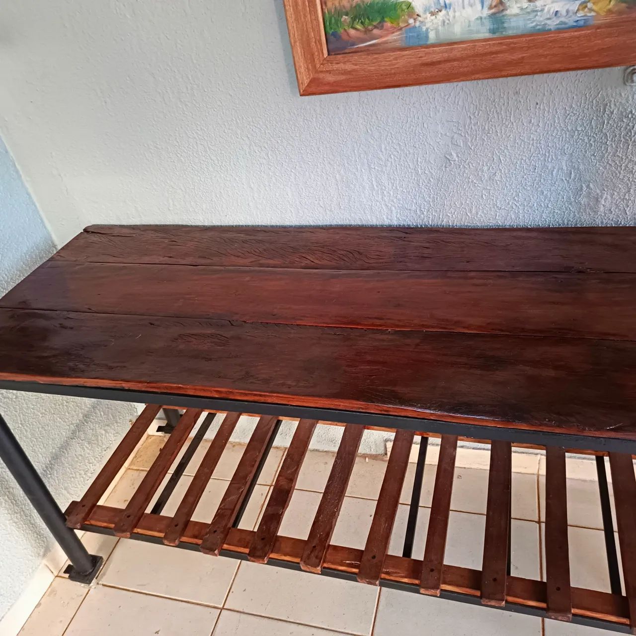 Mesa industrial com peroba e rodinhas de silicone. - Foto 2
