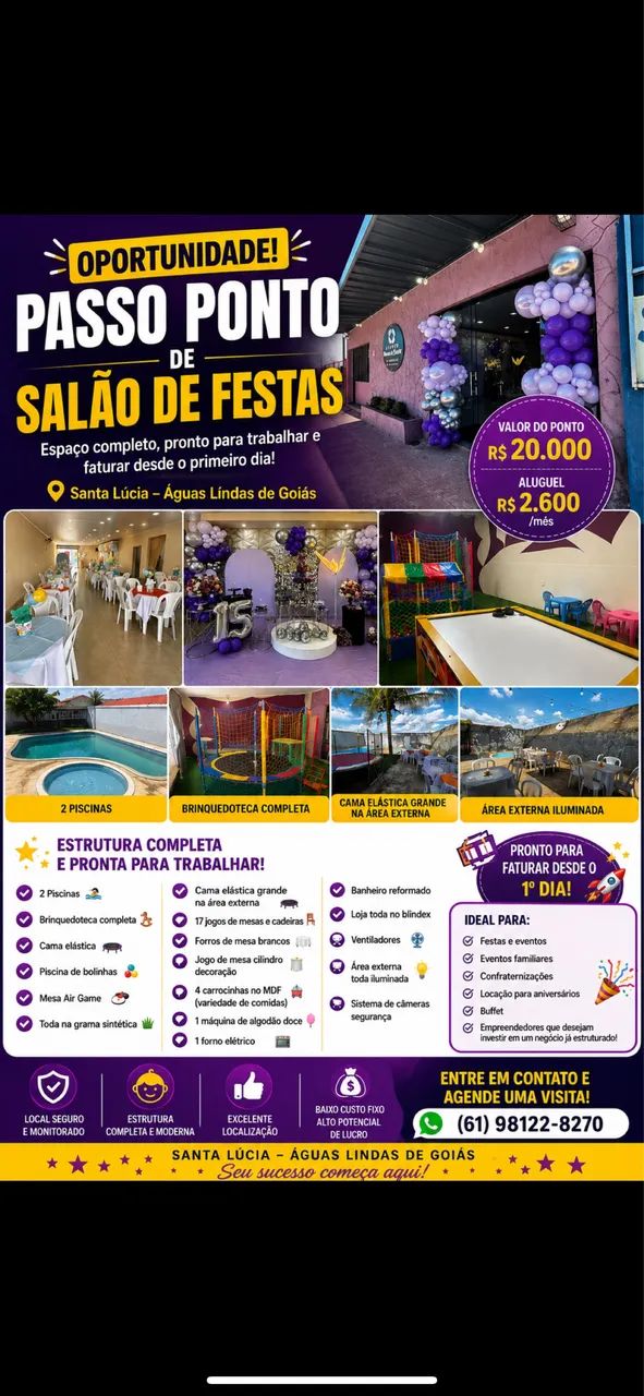Passo ponto salão de festas águas lindas 